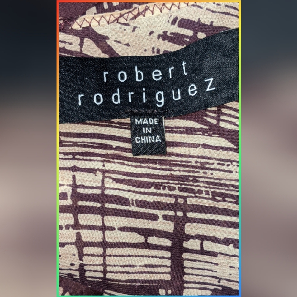 ROBERT RODRIGUEZ BROWN WITH BEIGE 100% SILK TOP - Picture 2 of 5